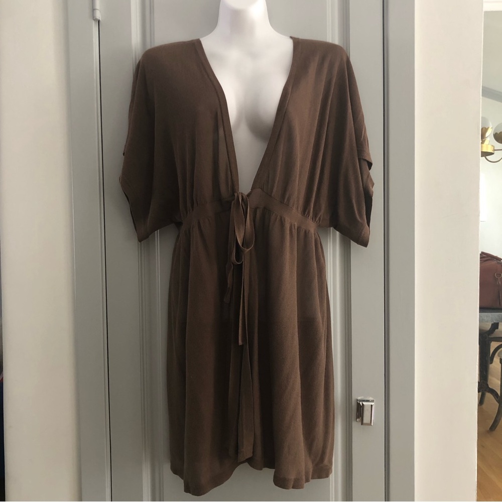 Karoo by Mark Eisen short sleeve long brown cardigan. Size large.